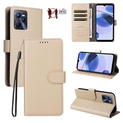 Litchi Texture RFID Blocking 3-Card Wallet Leather Phone Case, For Realme C55, For Realme C35 / Narzo 50A Prime