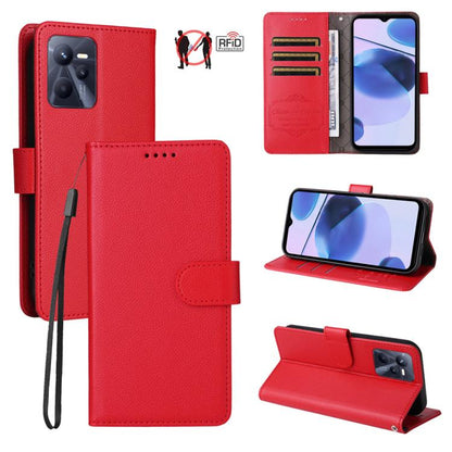 Litchi Texture RFID Blocking 3-Card Wallet Leather Phone Case, For Realme C55, For Realme C35 / Narzo 50A Prime