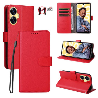 Litchi Texture RFID Blocking 3-Card Wallet Leather Phone Case, For Realme C55, For Realme C35 / Narzo 50A Prime