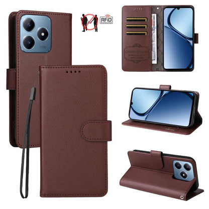 Brown textured leather wallet phone case with RFID card slots and stand cover