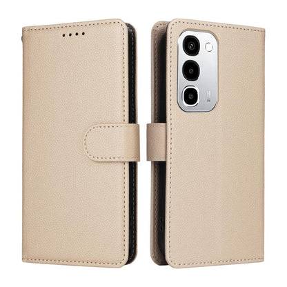 Beige leather wallet phone case, front card flap with snap closure