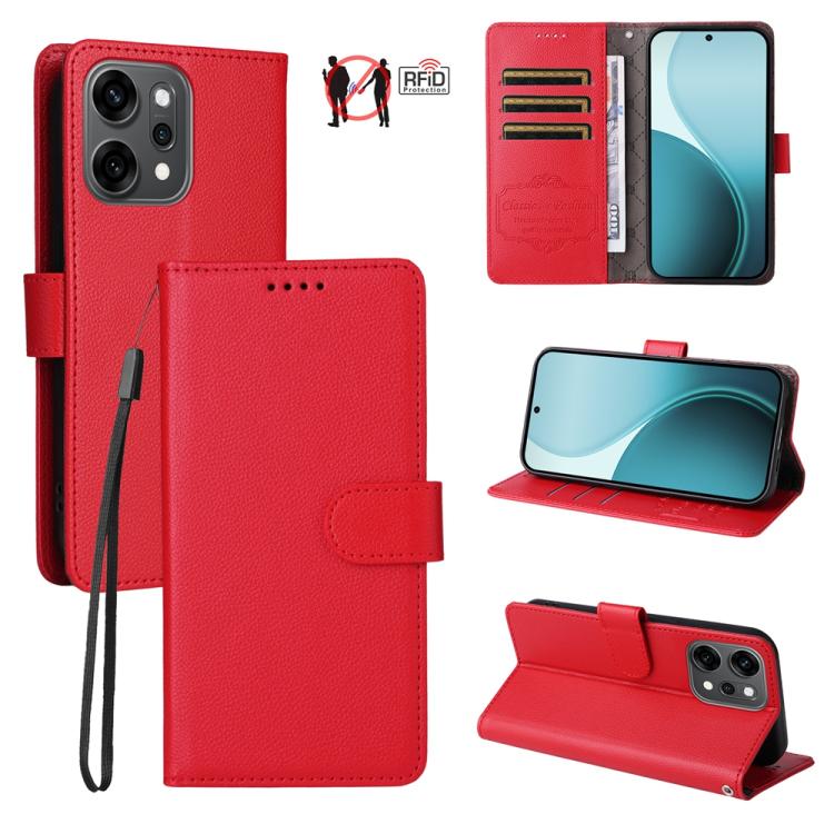 Litchi Texture RFID Blocking 3-Card Wallet Leather Phone Case, For OPPO A7 Pro Max 5G, For OPPO F33 Pro 5G, For OPPO Reno15 F 5G, For OPPO Reno15 5G Global / Reno 15c 5G, For OPPO A6 4G / 5G / A6x 5G Global, For OPPO Find X9                            ...