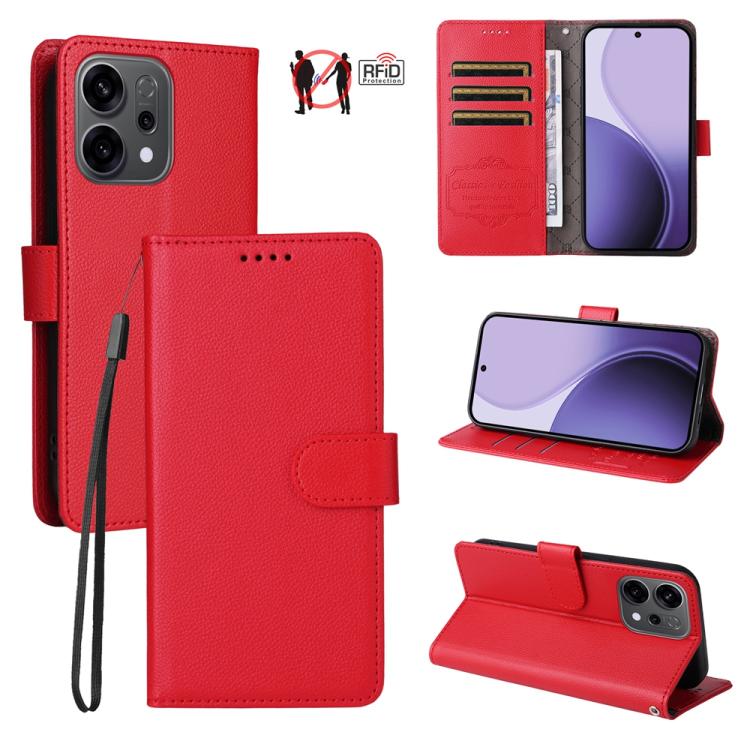 Litchi Texture RFID Blocking 3-Card Wallet Leather Phone Case, For OPPO A7 Pro Max 5G, For OPPO F33 Pro 5G, For OPPO Reno15 F 5G, For OPPO Reno15 5G Global / Reno 15c 5G, For OPPO A6 4G / 5G / A6x 5G Global, For OPPO Find X9                            ...