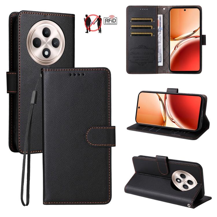 Litchi Texture RFID Blocking 3-Card Wallet Leather Phone Case, For OPPO A7 Pro Max 5G, For OPPO F33 Pro 5G, For OPPO Reno15 F 5G, For OPPO Reno15 5G Global / Reno 15c 5G, For OPPO A6 4G / 5G / A6x 5G Global, For OPPO Find X9                            ...