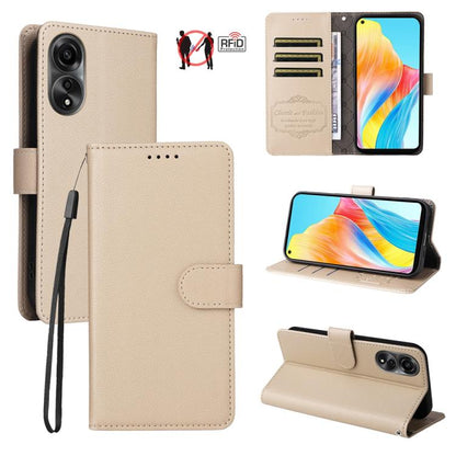 Textured RFID wallet phone case in beige, with card slots and folio stand