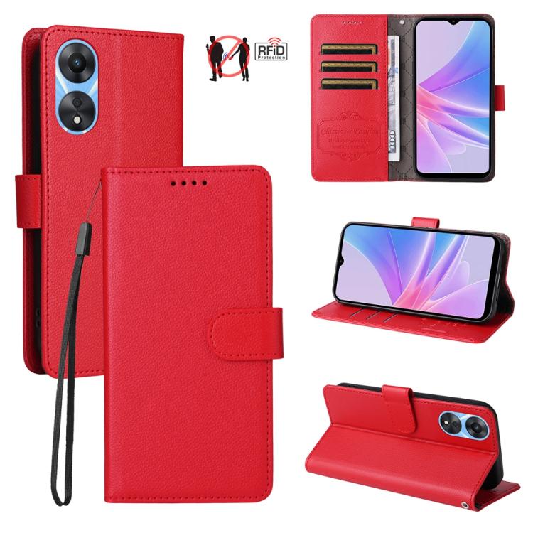 Litchi Texture RFID Blocking 3-Card Wallet Leather Phone Case, For OPPO A7 Pro Max 5G, For OPPO F33 Pro 5G, For OPPO Reno15 F 5G, For OPPO Reno15 5G Global / Reno 15c 5G, For OPPO A6 4G / 5G / A6x 5G Global, For OPPO Find X9                            ...