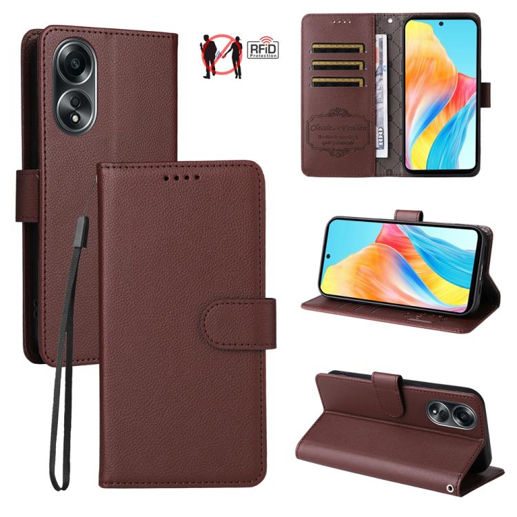 Textured RFID wallet phone case in brown, with card slots and folio stand