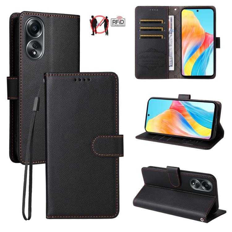Textured RFID wallet phone case in black, with card slots and folio stand