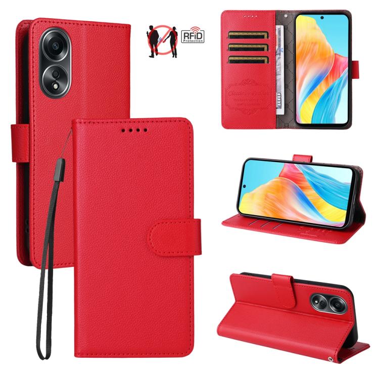 Textured RFID wallet phone case in red, with card slots and folio stand