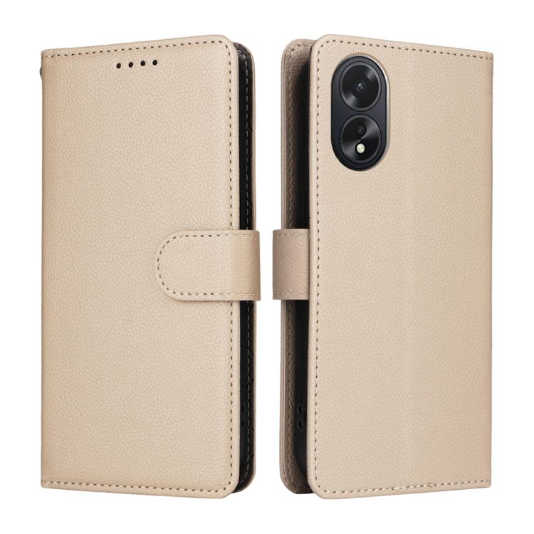 Beige leather wallet phone case with folio cover and built-in card holder flap