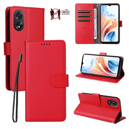 Textured RFID wallet phone case in red, with card slots and folio stand