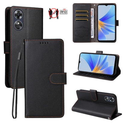 Black textured leather wallet phone case with RFID card slots and magnetic flap.