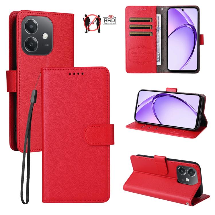 Litchi Texture RFID Blocking 3-Card Wallet Leather Phone Case, For OPPO A7 Pro Max 5G, For OPPO F33 Pro 5G, For OPPO Reno15 F 5G, For OPPO Reno15 5G Global / Reno 15c 5G, For OPPO A6 4G / 5G / A6x 5G Global, For OPPO Find X9                            ...