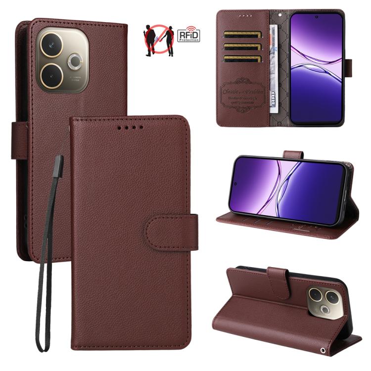 Litchi Texture RFID Blocking 3-Card Wallet Leather Phone Case, For OPPO A7 Pro Max 5G, For OPPO F33 Pro 5G, For OPPO Reno15 F 5G, For OPPO Reno15 5G Global / Reno 15c 5G, For OPPO A6 4G / 5G / A6x 5G Global, For OPPO Find X9                            ...