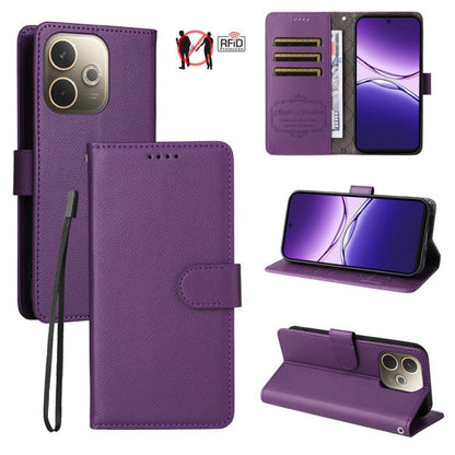 Litchi Texture RFID Blocking 3-Card Wallet Leather Phone Case, For OPPO A7 Pro Max 5G, For OPPO F33 Pro 5G, For OPPO Reno15 F 5G, For OPPO Reno15 5G Global / Reno 15c 5G, For OPPO A6 4G / 5G / A6x 5G Global, For OPPO Find X9                            ...