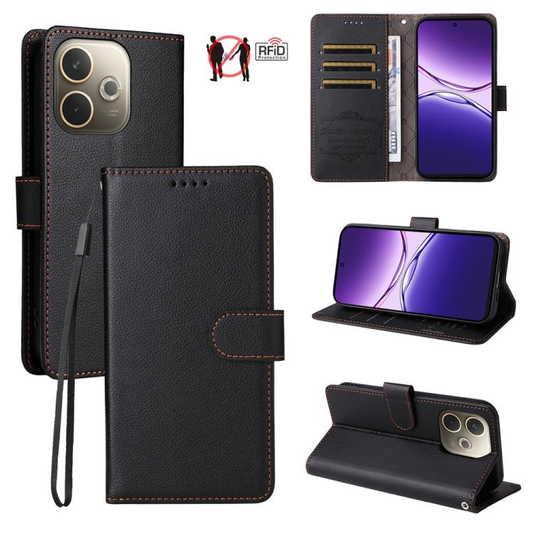 Litchi Texture RFID Blocking 3-Card Wallet Leather Phone Case, For OPPO A7 Pro Max 5G, For OPPO F33 Pro 5G, For OPPO Reno15 F 5G, For OPPO Reno15 5G Global / Reno 15c 5G, For OPPO A6 4G / 5G / A6x 5G Global, For OPPO Find X9                            ...