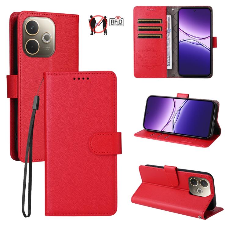 Litchi Texture RFID Blocking 3-Card Wallet Leather Phone Case, For OPPO A7 Pro Max 5G, For OPPO F33 Pro 5G, For OPPO Reno15 F 5G, For OPPO Reno15 5G Global / Reno 15c 5G, For OPPO A6 4G / 5G / A6x 5G Global, For OPPO Find X9                            ...