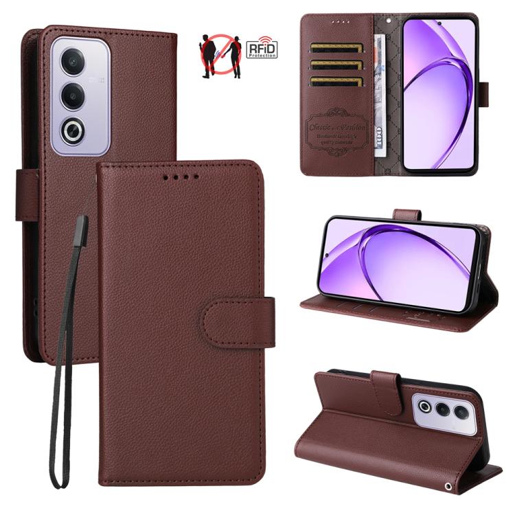 Litchi Texture RFID Blocking 3-Card Wallet Leather Phone Case, For OPPO A7 Pro Max 5G, For OPPO F33 Pro 5G, For OPPO Reno15 F 5G, For OPPO Reno15 5G Global / Reno 15c 5G, For OPPO A6 4G / 5G / A6x 5G Global, For OPPO Find X9                            ...