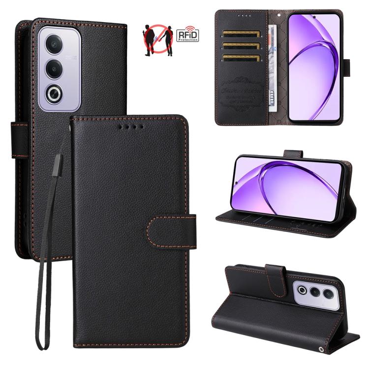 Litchi Texture RFID Blocking 3-Card Wallet Leather Phone Case, For OPPO A7 Pro Max 5G, For OPPO F33 Pro 5G, For OPPO Reno15 F 5G, For OPPO Reno15 5G Global / Reno 15c 5G, For OPPO A6 4G / 5G / A6x 5G Global, For OPPO Find X9                            ...