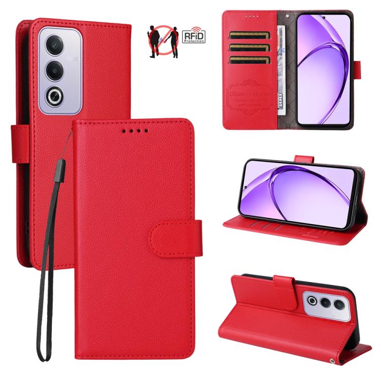 Litchi Texture RFID Blocking 3-Card Wallet Leather Phone Case, For OPPO A7 Pro Max 5G, For OPPO F33 Pro 5G, For OPPO Reno15 F 5G, For OPPO Reno15 5G Global / Reno 15c 5G, For OPPO A6 4G / 5G / A6x 5G Global, For OPPO Find X9                            ...