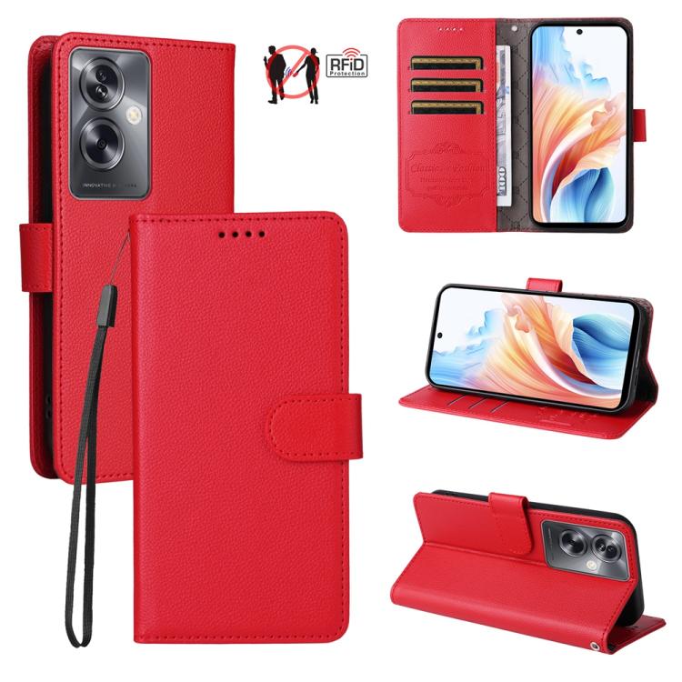 Litchi Texture RFID Blocking 3-Card Wallet Leather Phone Case, For OPPO A7 Pro Max 5G, For OPPO F33 Pro 5G, For OPPO Reno15 F 5G, For OPPO Reno15 5G Global / Reno 15c 5G, For OPPO A6 4G / 5G / A6x 5G Global, For OPPO Find X9                            ...