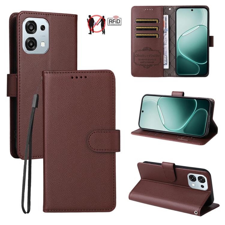 Litchi Texture RFID Blocking 3-Card Wallet Leather Phone Case, For OPPO A7 Pro Max 5G, For OPPO F33 Pro 5G, For OPPO Reno15 F 5G, For OPPO Reno15 5G Global / Reno 15c 5G, For OPPO A6 4G / 5G / A6x 5G Global, For OPPO Find X9                            ...