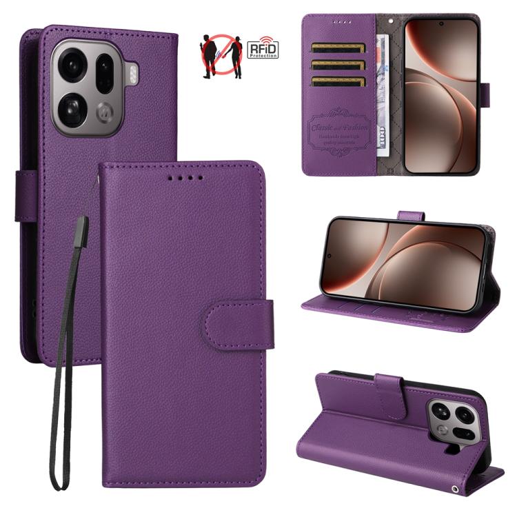 Litchi Texture RFID Blocking 3-Card Wallet Leather Phone Case, For OPPO A7 Pro Max 5G, For OPPO F33 Pro 5G, For OPPO Reno15 F 5G, For OPPO Reno15 5G Global / Reno 15c 5G, For OPPO A6 4G / 5G / A6x 5G Global, For OPPO Find X9                            ...
