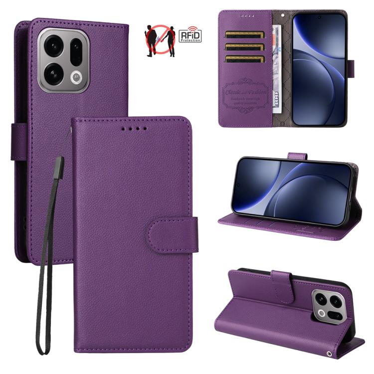Litchi Texture RFID Blocking 3-Card Wallet Leather Phone Case, For OPPO A7 Pro Max 5G, For OPPO F33 Pro 5G, For OPPO Reno15 F 5G, For OPPO Reno15 5G Global / Reno 15c 5G, For OPPO A6 4G / 5G / A6x 5G Global, For OPPO Find X9                            ...