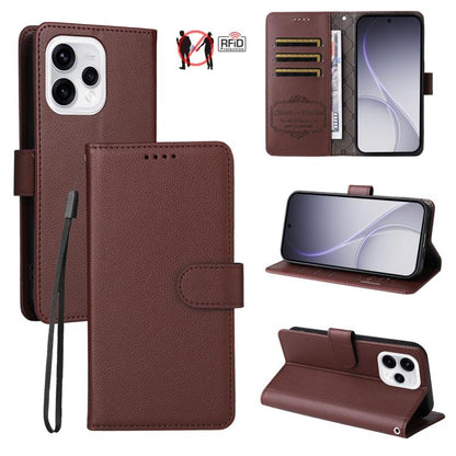 Litchi Texture RFID Blocking 3-Card Wallet Leather Phone Case, For OPPO A7 Pro Max 5G, For OPPO F33 Pro 5G, For OPPO Reno15 F 5G, For OPPO Reno15 5G Global / Reno 15c 5G, For OPPO A6 4G / 5G / A6x 5G Global, For OPPO Find X9                            ...
