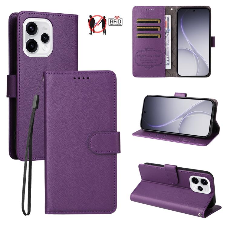 Litchi Texture RFID Blocking 3-Card Wallet Leather Phone Case, For OPPO A7 Pro Max 5G, For OPPO F33 Pro 5G, For OPPO Reno15 F 5G, For OPPO Reno15 5G Global / Reno 15c 5G, For OPPO A6 4G / 5G / A6x 5G Global, For OPPO Find X9                            ...