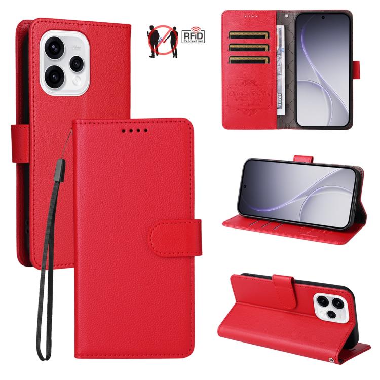 Litchi Texture RFID Blocking 3-Card Wallet Leather Phone Case, For OPPO A7 Pro Max 5G, For OPPO F33 Pro 5G, For OPPO Reno15 F 5G, For OPPO Reno15 5G Global / Reno 15c 5G, For OPPO A6 4G / 5G / A6x 5G Global, For OPPO Find X9                            ...