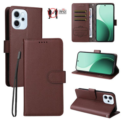 Litchi Texture RFID Blocking 3-Card Wallet Leather Phone Case, For OPPO A7 Pro Max 5G, For OPPO F33 Pro 5G, For OPPO Reno15 F 5G, For OPPO Reno15 5G Global / Reno 15c 5G, For OPPO A6 4G / 5G / A6x 5G Global, For OPPO Find X9                            ...
