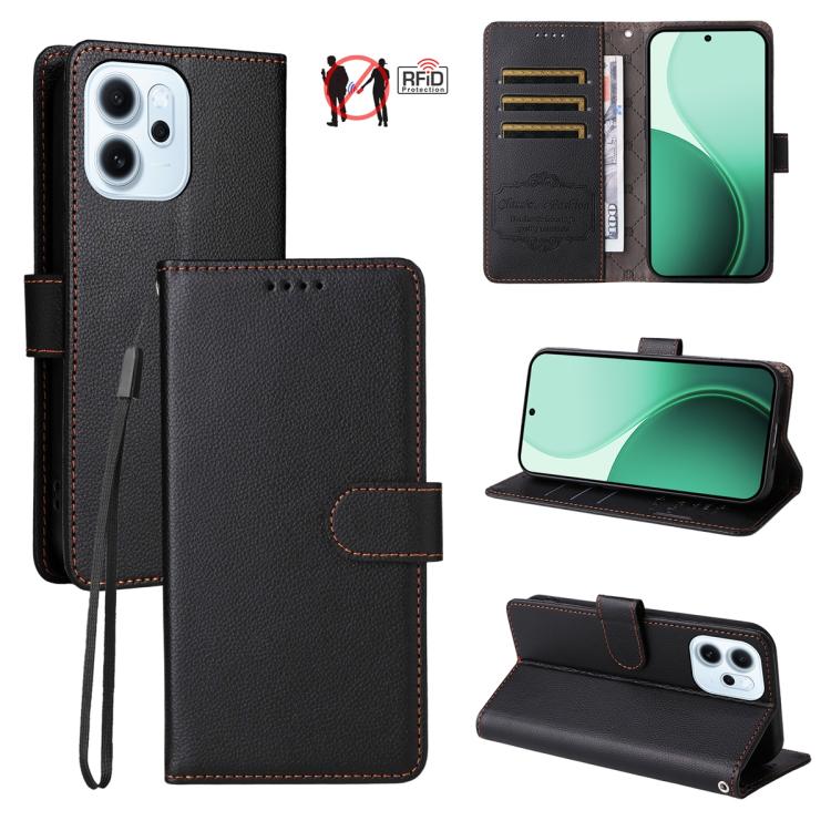 Litchi Texture RFID Blocking 3-Card Wallet Leather Phone Case, For OPPO A7 Pro Max 5G, For OPPO F33 Pro 5G, For OPPO Reno15 F 5G, For OPPO Reno15 5G Global / Reno 15c 5G, For OPPO A6 4G / 5G / A6x 5G Global, For OPPO Find X9                            ...