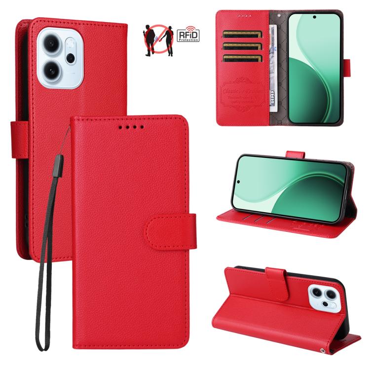 Litchi Texture RFID Blocking 3-Card Wallet Leather Phone Case, For OPPO A7 Pro Max 5G, For OPPO F33 Pro 5G, For OPPO Reno15 F 5G, For OPPO Reno15 5G Global / Reno 15c 5G, For OPPO A6 4G / 5G / A6x 5G Global, For OPPO Find X9                            ...