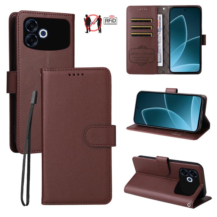 Litchi Texture RFID Blocking 3-Card Wallet Leather Phone Case, For OPPO A7 Pro Max 5G, For OPPO F33 Pro 5G, For OPPO Reno15 F 5G, For OPPO Reno15 5G Global / Reno 15c 5G, For OPPO A6 4G / 5G / A6x 5G Global, For OPPO Find X9                            ...