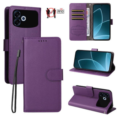 Litchi Texture RFID Blocking 3-Card Wallet Leather Phone Case, For OPPO A7 Pro Max 5G, For OPPO F33 Pro 5G, For OPPO Reno15 F 5G, For OPPO Reno15 5G Global / Reno 15c 5G, For OPPO A6 4G / 5G / A6x 5G Global, For OPPO Find X9                            ...