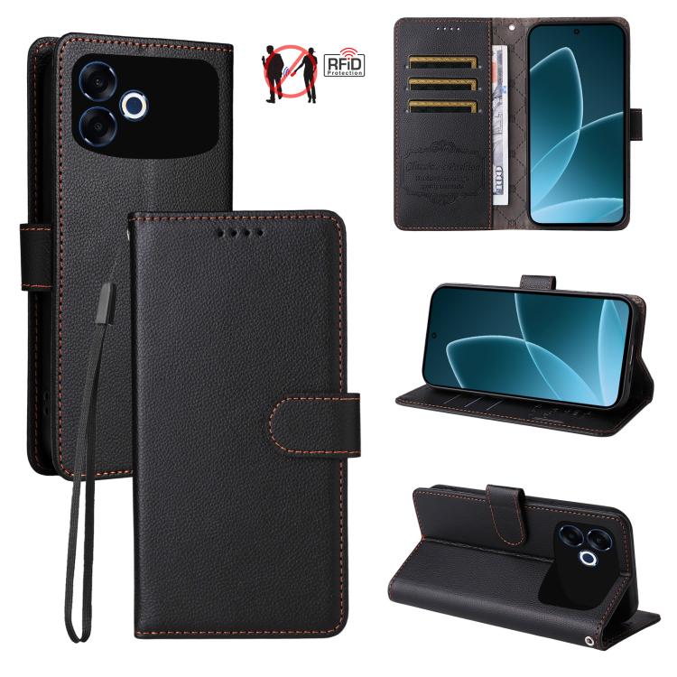 Litchi Texture RFID Blocking 3-Card Wallet Leather Phone Case, For OPPO A7 Pro Max 5G, For OPPO F33 Pro 5G, For OPPO Reno15 F 5G, For OPPO Reno15 5G Global / Reno 15c 5G, For OPPO A6 4G / 5G / A6x 5G Global, For OPPO Find X9                            ...