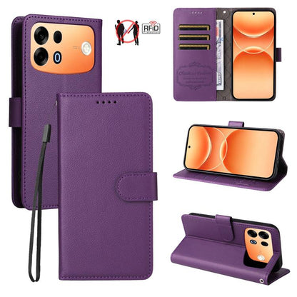 Litchi Texture RFID Blocking 3-Card Wallet Leather Phone Case, For OPPO A7 Pro Max 5G, For OPPO F33 Pro 5G, For OPPO Reno15 F 5G, For OPPO Reno15 5G Global / Reno 15c 5G, For OPPO A6 4G / 5G / A6x 5G Global, For OPPO Find X9                            ...