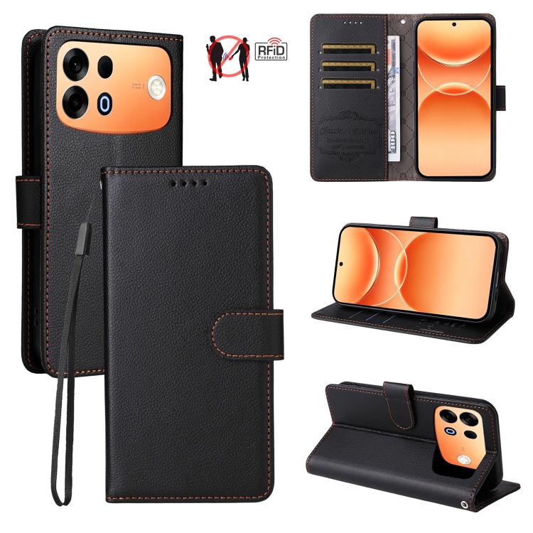 Litchi Texture RFID Blocking 3-Card Wallet Leather Phone Case, For OPPO A7 Pro Max 5G, For OPPO F33 Pro 5G, For OPPO Reno15 F 5G, For OPPO Reno15 5G Global / Reno 15c 5G, For OPPO A6 4G / 5G / A6x 5G Global, For OPPO Find X9                            ...