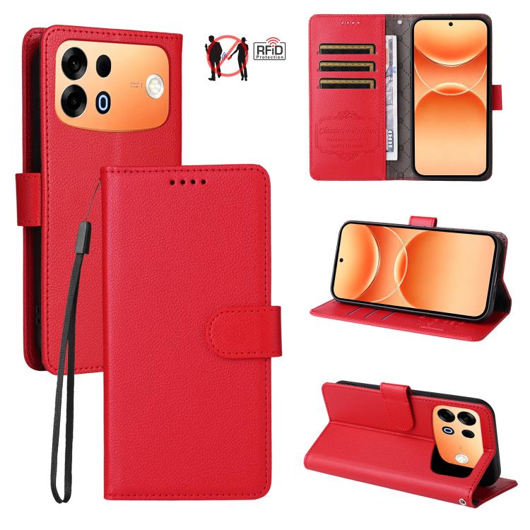 Litchi Texture RFID Blocking 3-Card Wallet Leather Phone Case, For OPPO A7 Pro Max 5G, For OPPO F33 Pro 5G, For OPPO Reno15 F 5G, For OPPO Reno15 5G Global / Reno 15c 5G, For OPPO A6 4G / 5G / A6x 5G Global, For OPPO Find X9                            ...