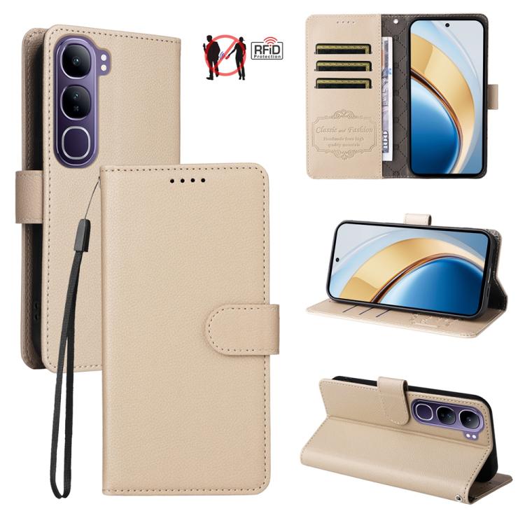 Litchi Texture RFID Blocking 3-Card Wallet Leather Phone Case, For vivo Y39 5G / vivo Y300i, For vivo Y200 India / V30 Lite 5G / V29e, For vivo V40 Lite 4G / 5G IDN / Y300 / Y200 5G, For vivo Y100 IDN / Y200e / T3 / V30 Lite ME                         ...