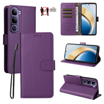 Litchi Texture RFID Blocking 3-Card Wallet Leather Phone Case, For vivo Y39 5G / vivo Y300i, For vivo Y200 India / V30 Lite 5G / V29e, For vivo V40 Lite 4G / 5G IDN / Y300 / Y200 5G, For vivo Y100 IDN / Y200e / T3 / V30 Lite ME                         ...