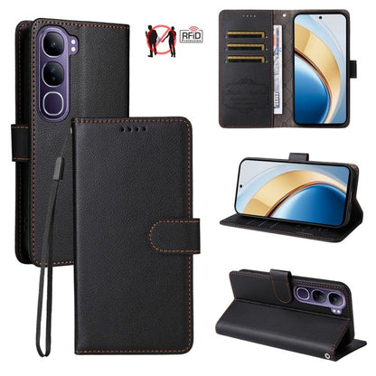 Litchi Texture RFID Blocking 3-Card Wallet Leather Phone Case, For vivo Y39 5G / vivo Y300i, For vivo Y200 India / V30 Lite 5G / V29e, For vivo V40 Lite 4G / 5G IDN / Y300 / Y200 5G, For vivo Y100 IDN / Y200e / T3 / V30 Lite ME                         ...