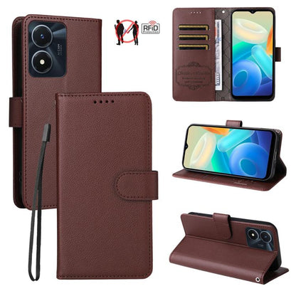 Litchi Texture RFID Blocking 3-Card Wallet Leather Phone Case, For vivo Y39 5G / vivo Y300i, For vivo Y200 India / V30 Lite 5G / V29e, For vivo V40 Lite 4G / 5G IDN / Y300 / Y200 5G, For vivo Y100 IDN / Y200e / T3 / V30 Lite ME                         ...
