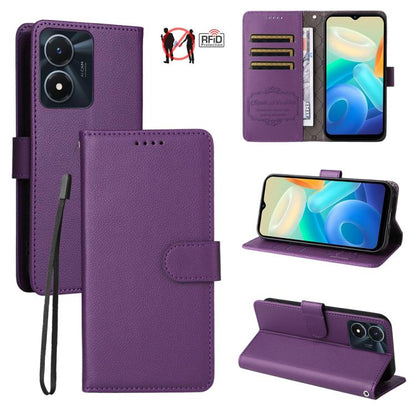 Litchi Texture RFID Blocking 3-Card Wallet Leather Phone Case, For vivo Y39 5G / vivo Y300i, For vivo Y200 India / V30 Lite 5G / V29e, For vivo V40 Lite 4G / 5G IDN / Y300 / Y200 5G, For vivo Y100 IDN / Y200e / T3 / V30 Lite ME                         ...