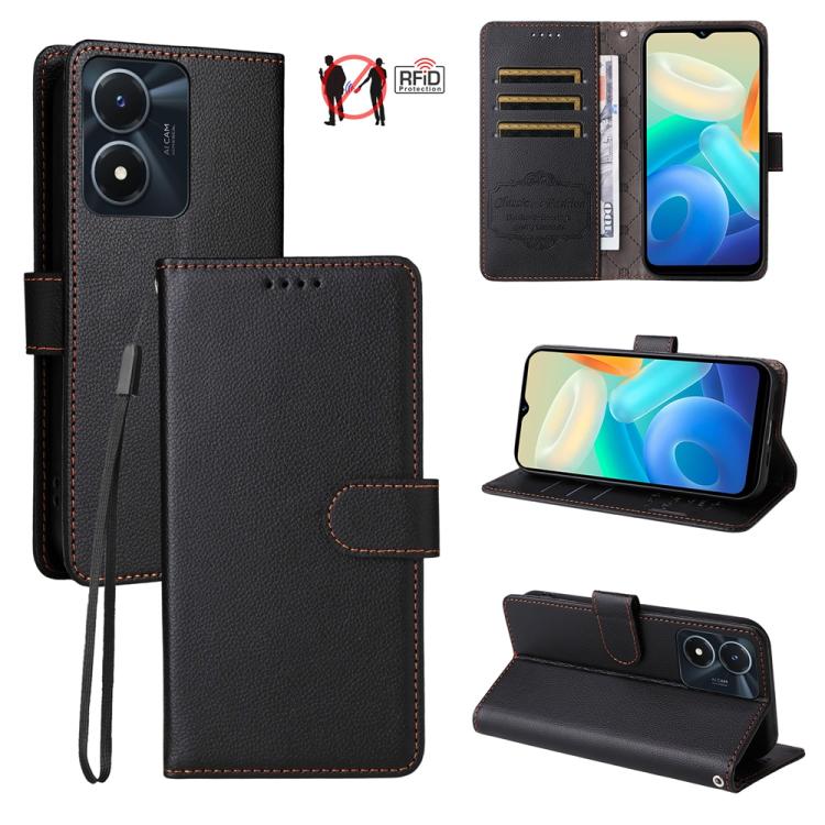 Litchi Texture RFID Blocking 3-Card Wallet Leather Phone Case, For vivo Y39 5G / vivo Y300i, For vivo Y200 India / V30 Lite 5G / V29e, For vivo V40 Lite 4G / 5G IDN / Y300 / Y200 5G, For vivo Y100 IDN / Y200e / T3 / V30 Lite ME                         ...