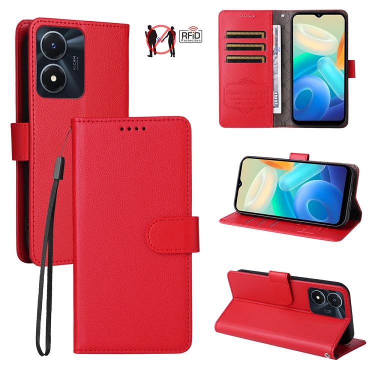 Litchi Texture RFID Blocking 3-Card Wallet Leather Phone Case, For vivo Y39 5G / vivo Y300i, For vivo Y200 India / V30 Lite 5G / V29e, For vivo V40 Lite 4G / 5G IDN / Y300 / Y200 5G, For vivo Y100 IDN / Y200e / T3 / V30 Lite ME                         ...