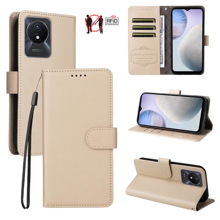 Litchi Texture RFID Blocking 3-Card Wallet Leather Phone Case, For vivo Y39 5G / vivo Y300i, For vivo Y200 India / V30 Lite 5G / V29e, For vivo V40 Lite 4G / 5G IDN / Y300 / Y200 5G, For vivo Y100 IDN / Y200e / T3 / V30 Lite ME                         ...