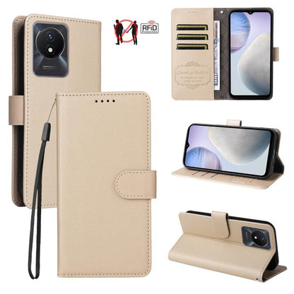 Litchi Texture RFID Blocking 3-Card Wallet Leather Phone Case, For vivo Y39 5G / vivo Y300i, For vivo Y200 India / V30 Lite 5G / V29e, For vivo V40 Lite 4G / 5G IDN / Y300 / Y200 5G, For vivo Y100 IDN / Y200e / T3 / V30 Lite ME                         ...