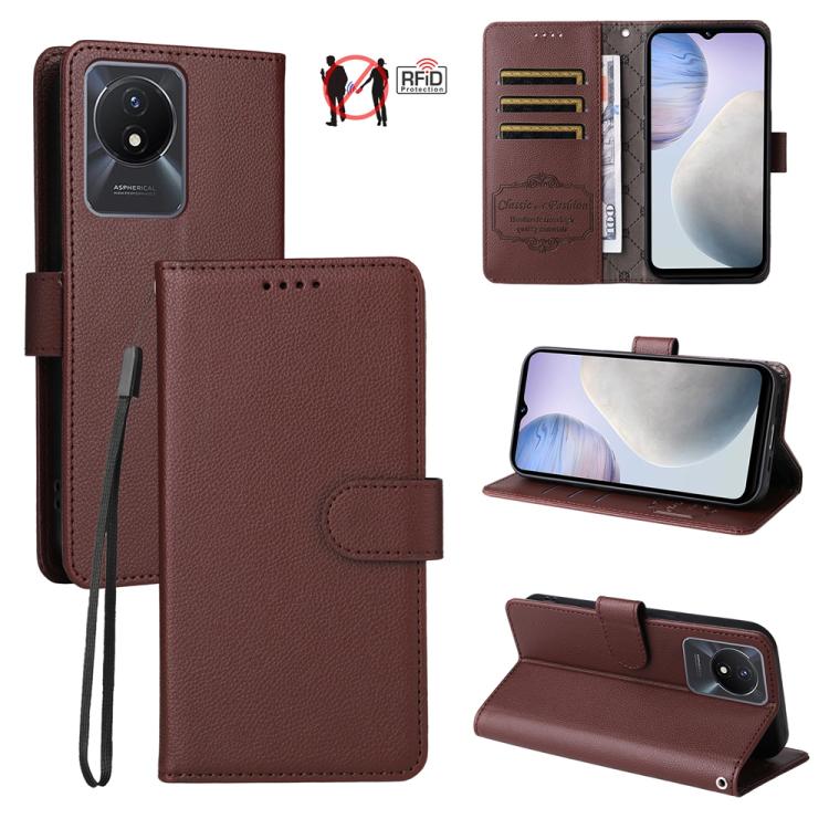 Litchi Texture RFID Blocking 3-Card Wallet Leather Phone Case, For vivo Y39 5G / vivo Y300i, For vivo Y200 India / V30 Lite 5G / V29e, For vivo V40 Lite 4G / 5G IDN / Y300 / Y200 5G, For vivo Y100 IDN / Y200e / T3 / V30 Lite ME                         ...